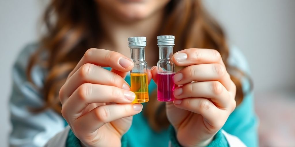 Doctor holding homeopathic vials near a child.