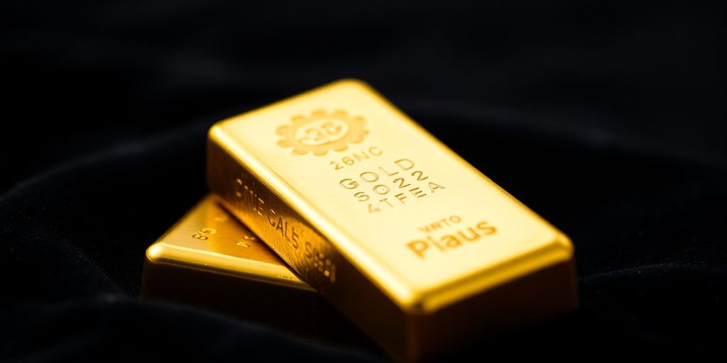 Lingot d'or sur un tissu en velours sombre.