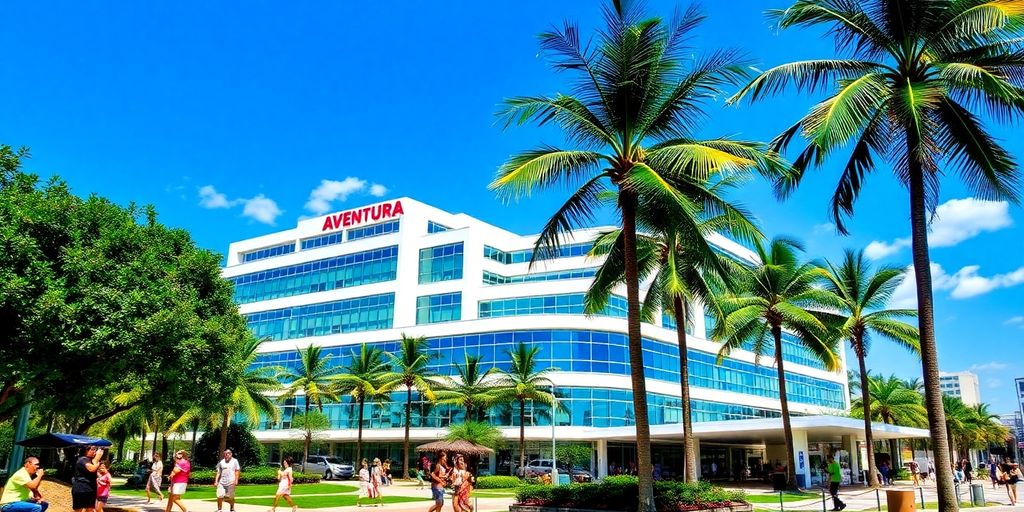 Aventura Florida Hospital with palm trees and vibrant surroundings.