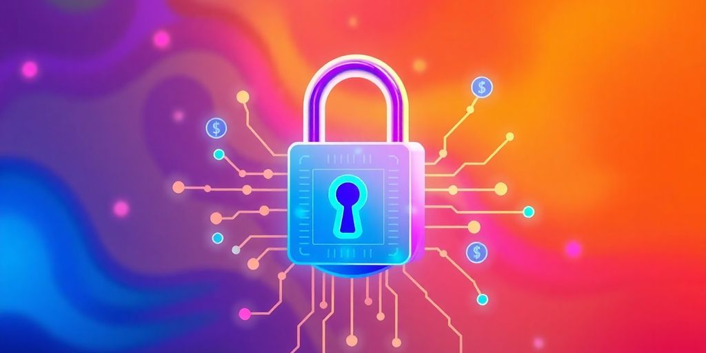 Illustrative image of a secure digital lock and blockchain.