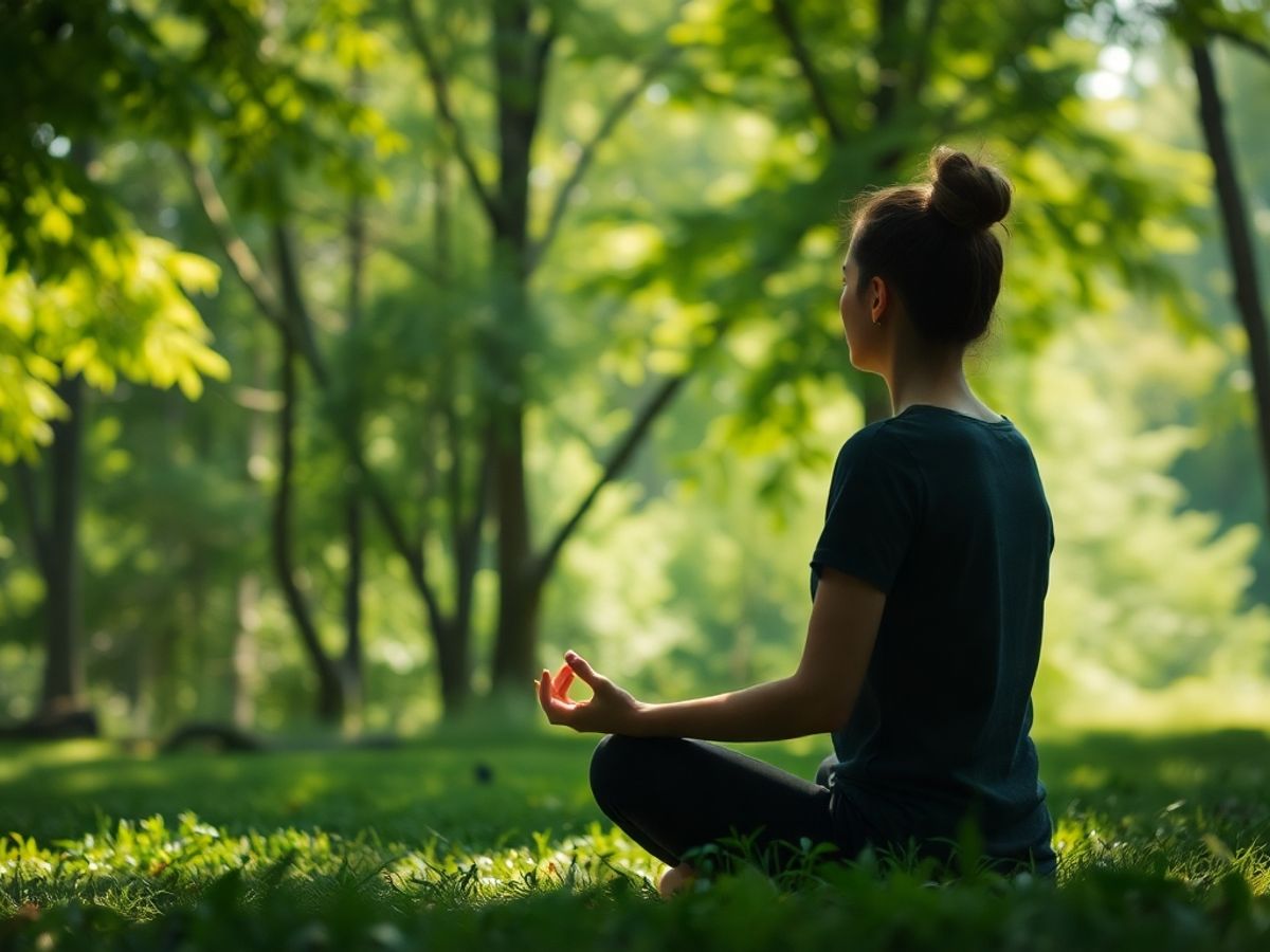 Pessoa meditando em um ambiente natural tranquilo.