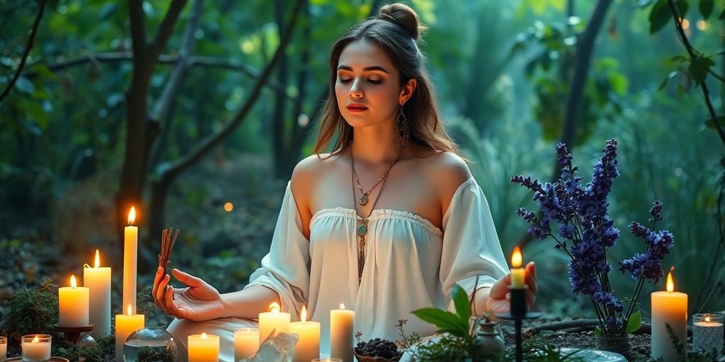 Pessoa realizando ritual de emagrecimento na natureza.