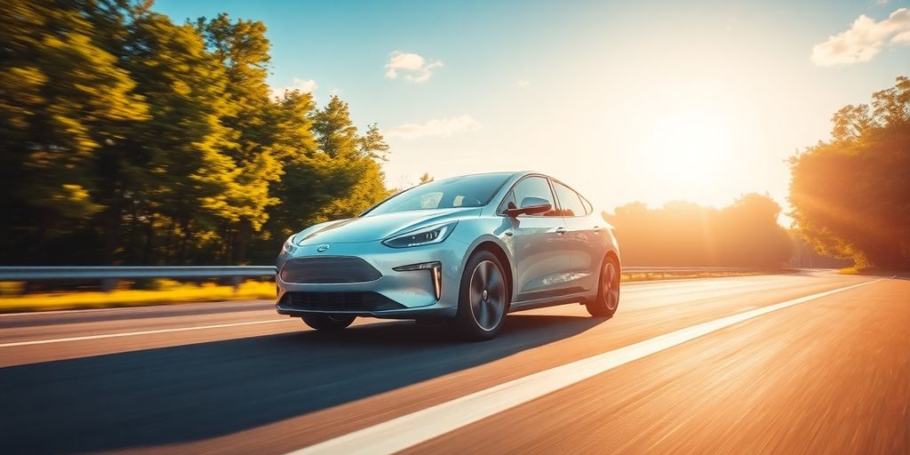 Voiture électrique moderne sur une route ensoleillée
