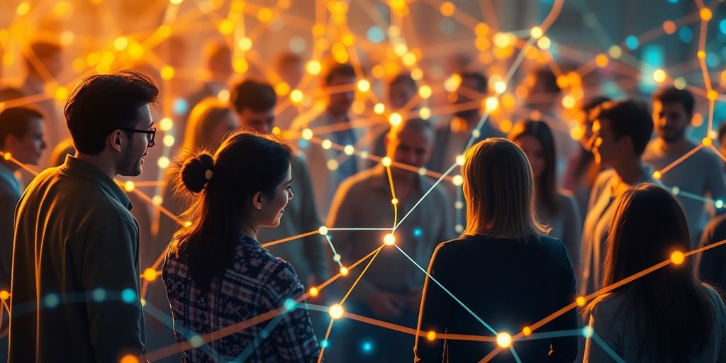 Diverse people connecting globally online.