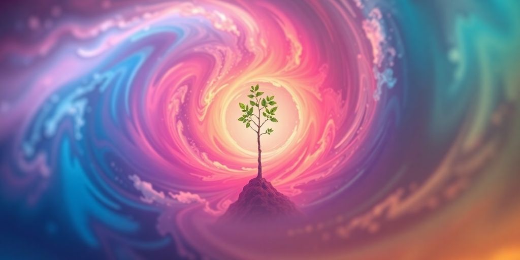 Modern branding, vibrant colors, growing plant.