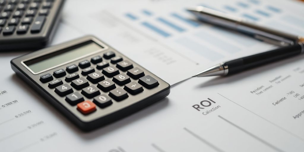 Calculator with financial documents on a desk.