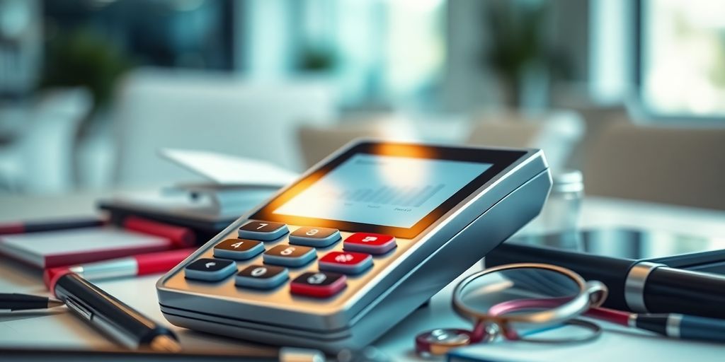 Payment processing device in a professional office setting.