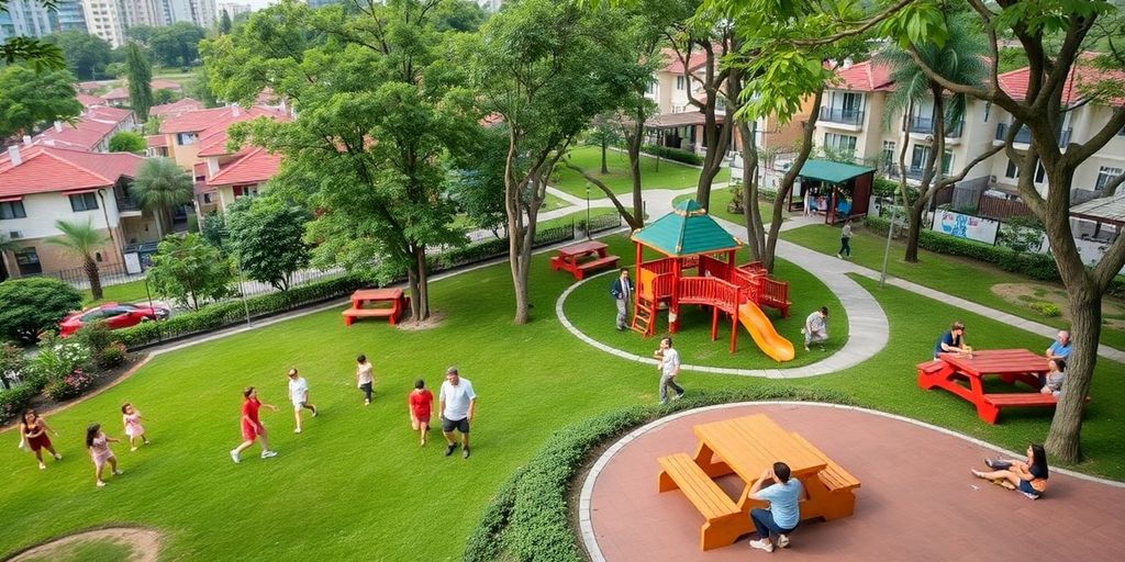Family park in Singapore with children and greenery.