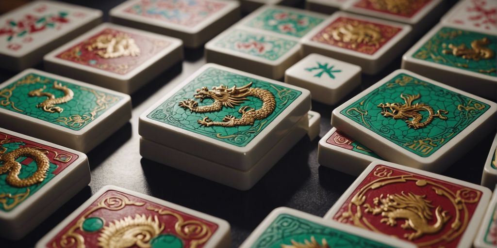 Illustration of Mahjong Dragon tiles with vibrant colors and intricate designs, highlighting their significance in the game.