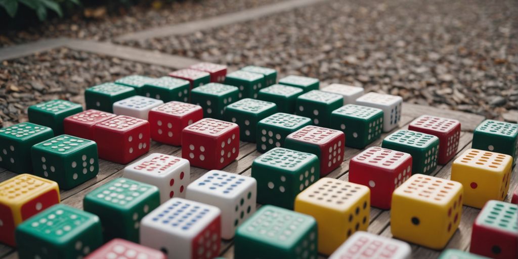 Large Mahjong tiles displayed outdoors in a vibrant arrangement.