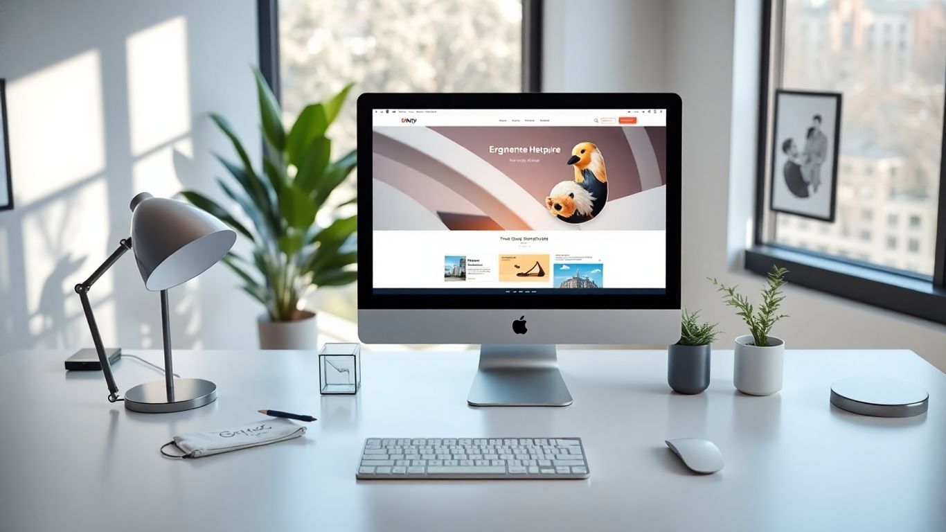 Moderní pracovní stůl s počítačem a denním světlem