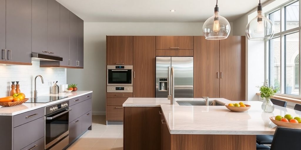 Modern kitchen with innovative appliances and sleek design.