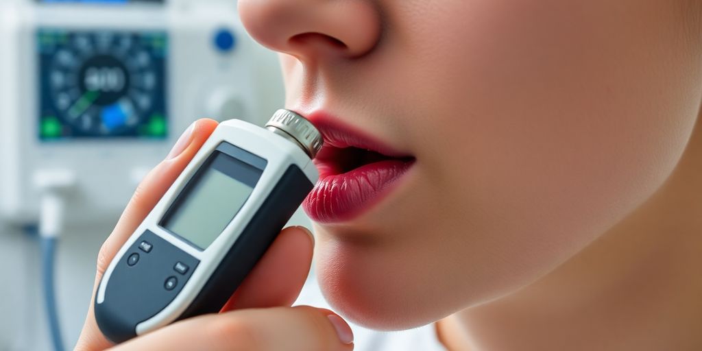 Person undergoing a medical breath test.