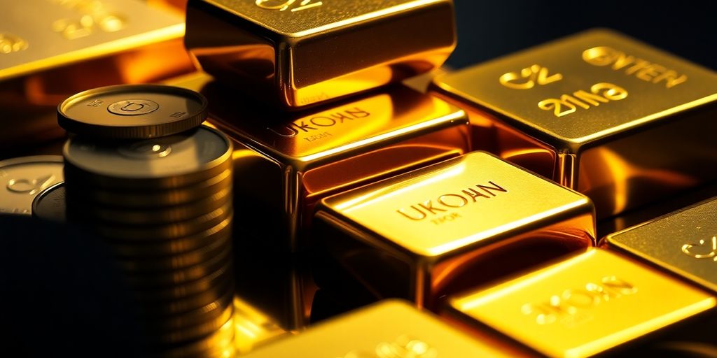 Lingots d'or et d'argent brillants sur fond sombre.
