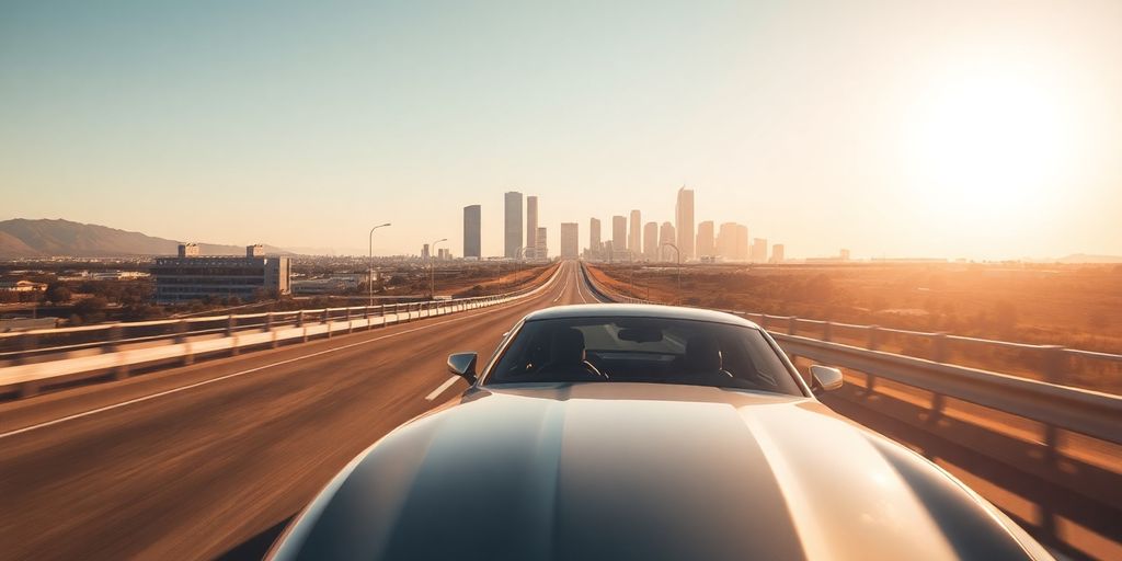 California highway sign with a car.