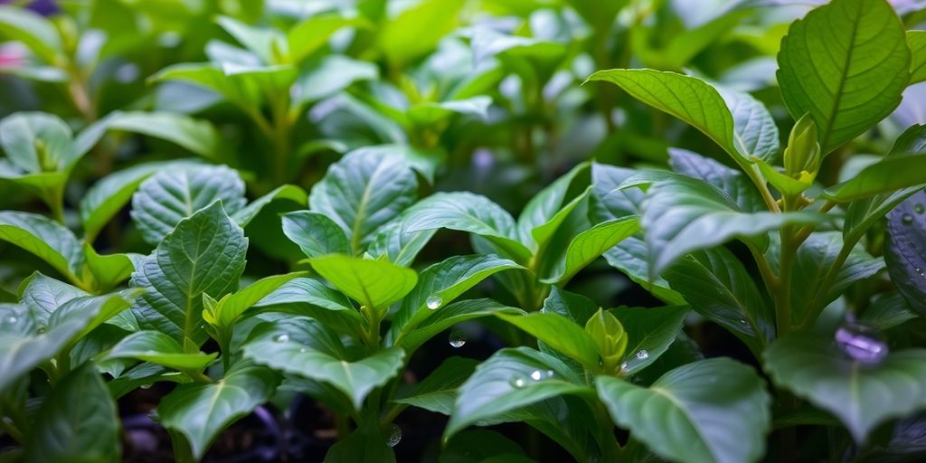 Grădină inteligentă cu plante luxuriante, tehnologie integrată.