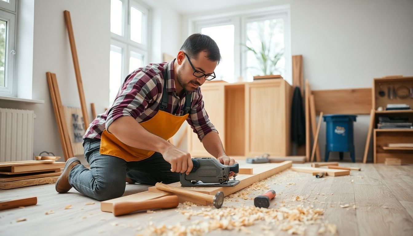Carpenter working on a wooden project in London.