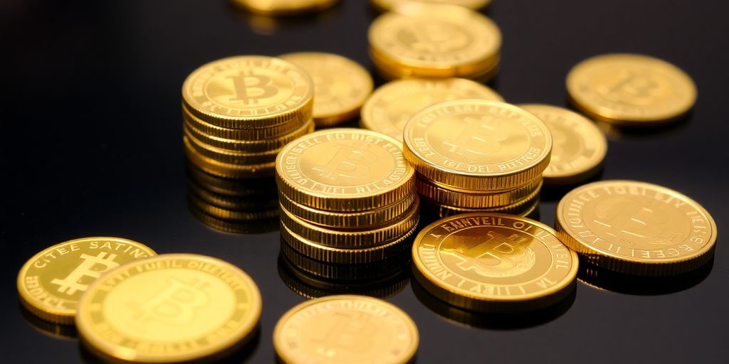 Pièces d'or empilées de différentes tailles et valeurs.