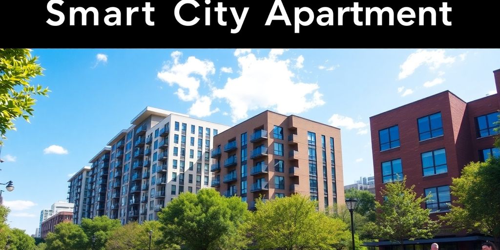 Austin cityscape with modern apartments and greenery.