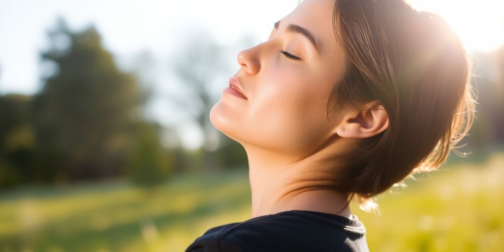Person meditating peacefully in nature, clear mind.