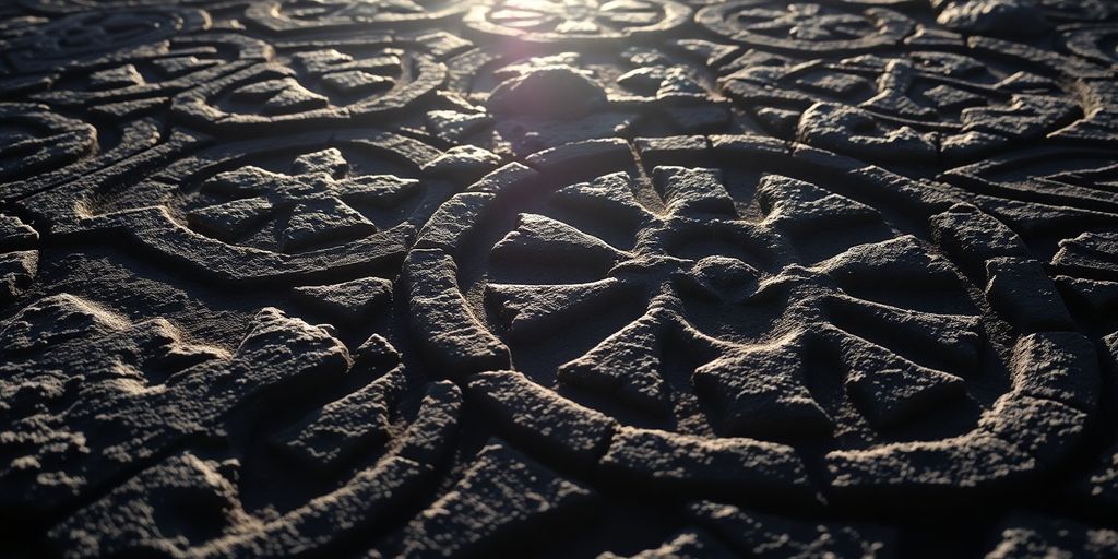 Intricate Marquesan carvings on stone.