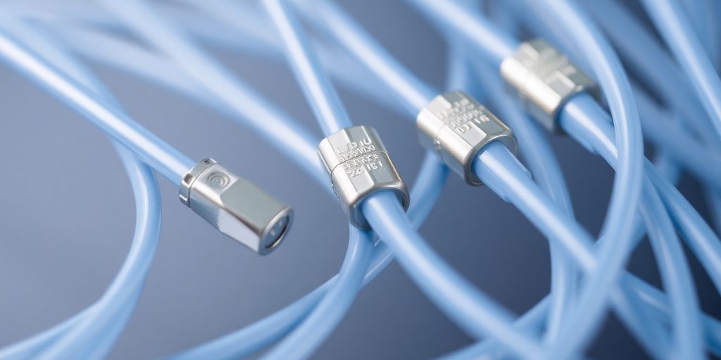Fibres optiques connectées avec des embouts brillants.