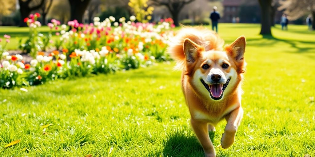 Dog exploring a sunny park in Mosman.