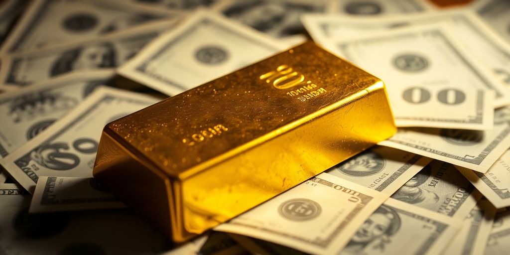 Lingot d'or sur un lit de billets.