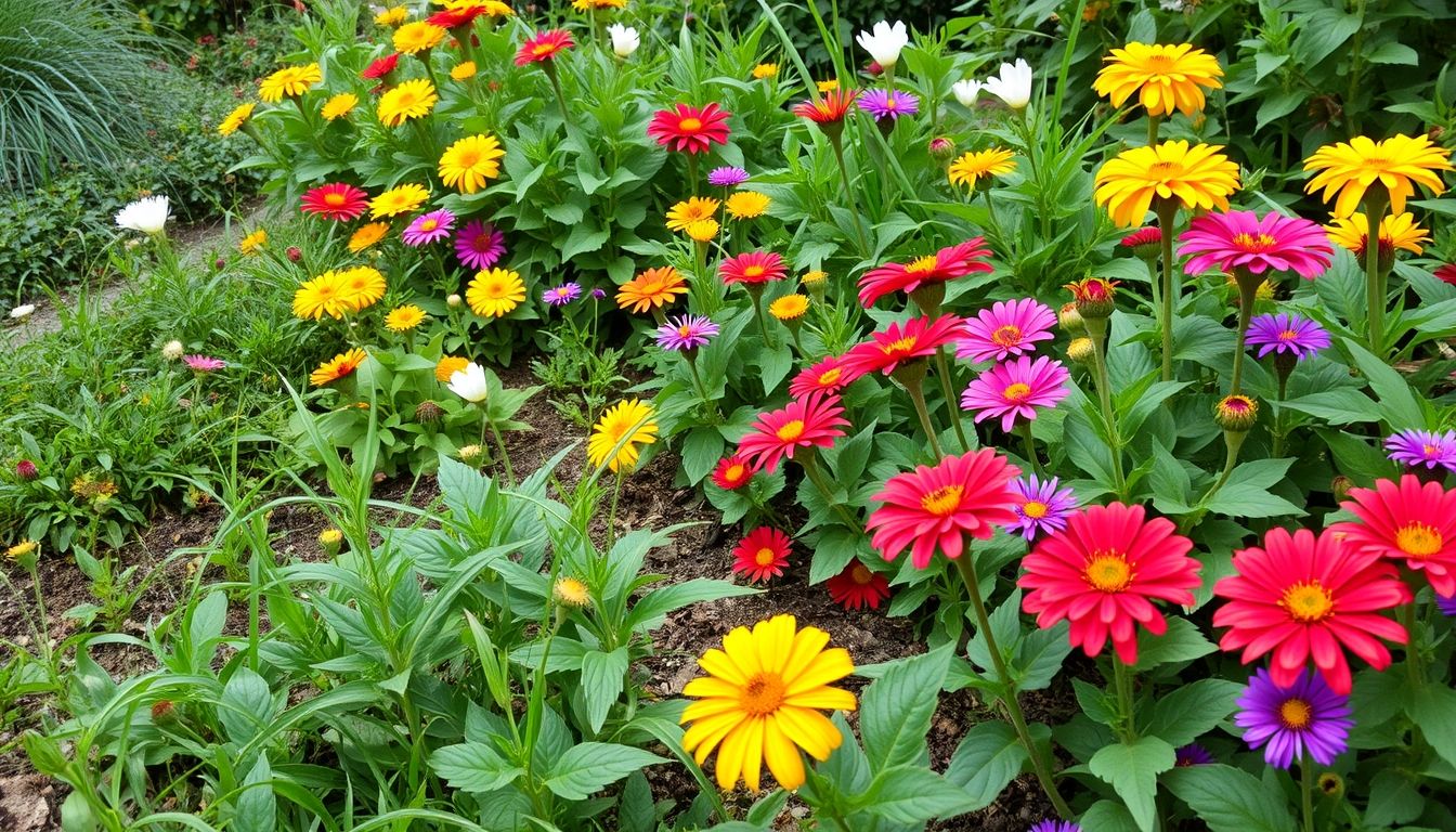 Lush garden with vibrant flowers, free of weeds.