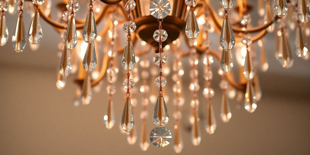 Ornate Schonbek chandelier with glowing crystals