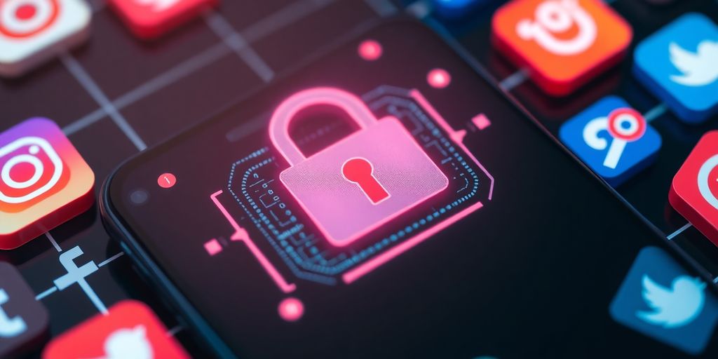 Close-up of a smartphone lock with social media icons.