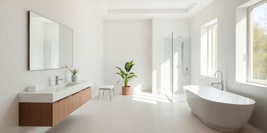 Modern European bathroom interior with sleek fixtures.