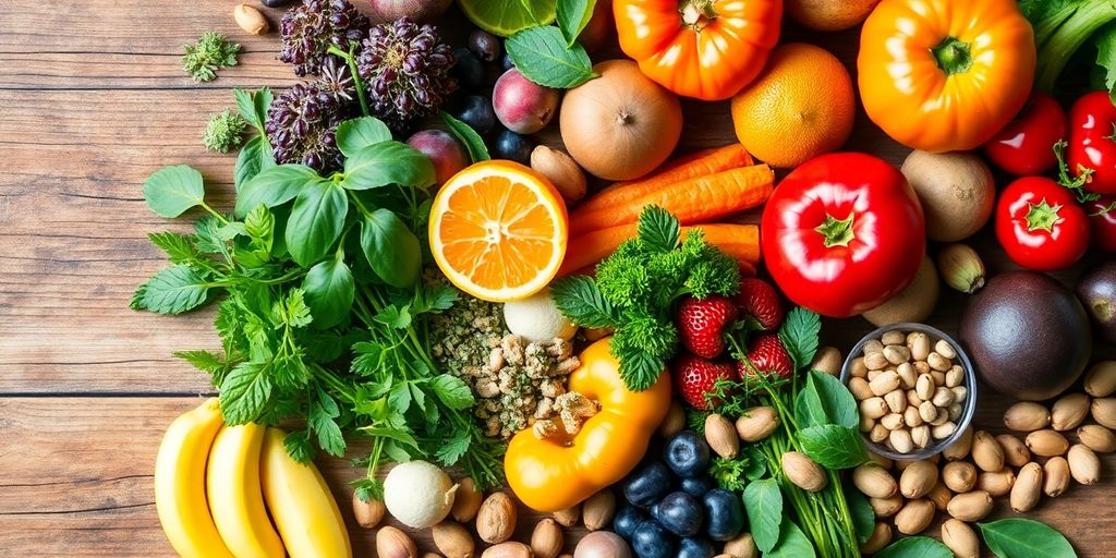Fresh fruits and herbs for alcohol recovery nutrition.