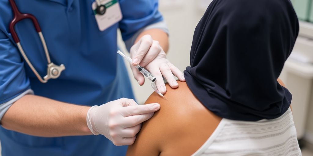 Healthcare professional giving a vaccine injection