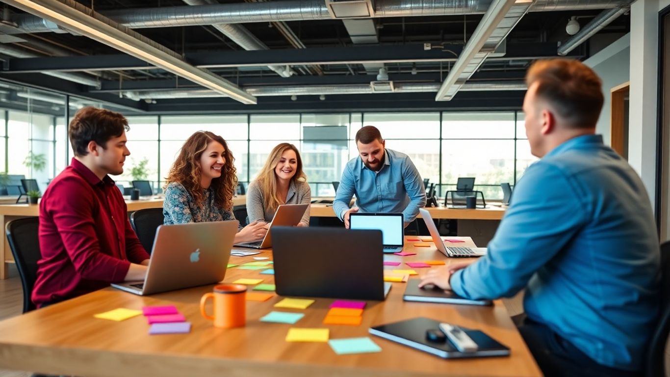 Creative team working together in modern office space