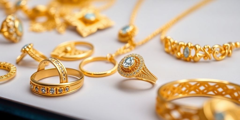 Bijoux en or prêts pour une vente aux enchères.