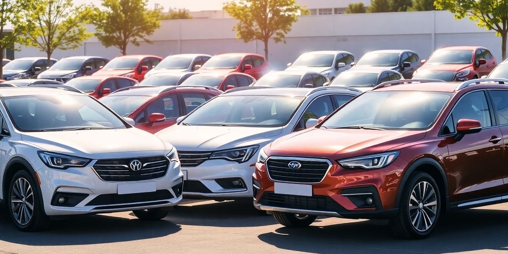 Coches de renting modernos en exteriores luminosos.
