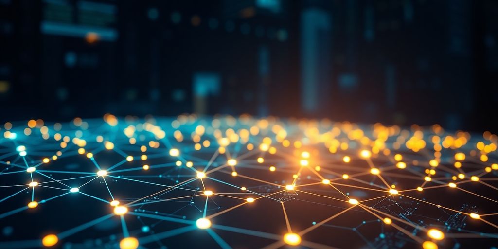 Blockchain ledger with glowing nodes