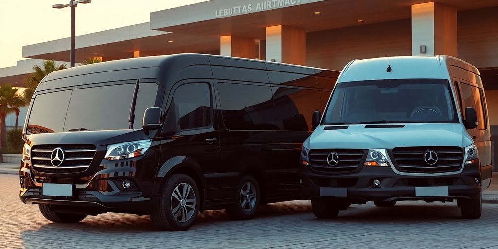 Luxury airport transfer vehicles in Antalya with cinematic lighting.