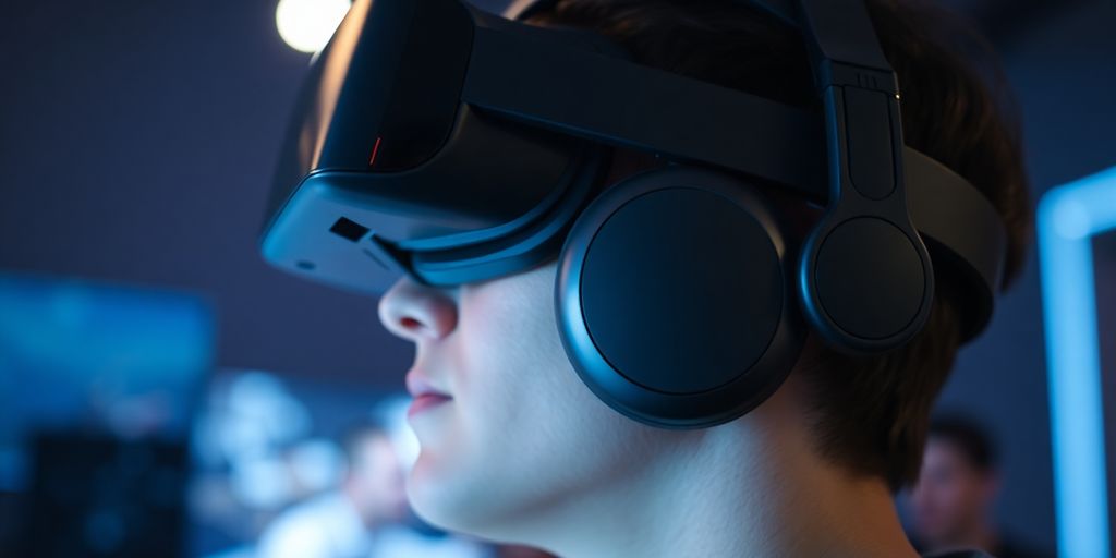 Man using VR headset with headphones.
