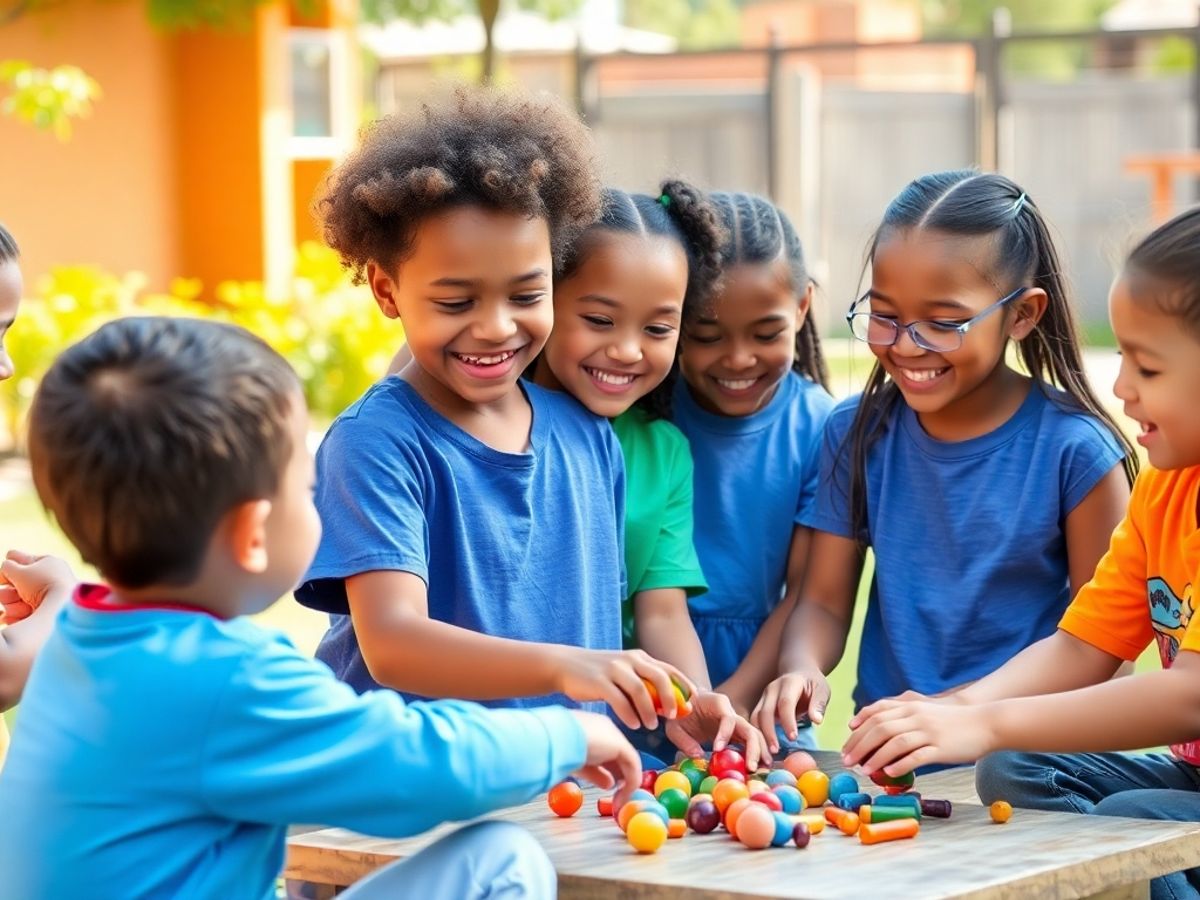 Copii jucându-se împreună în activități de echipă.