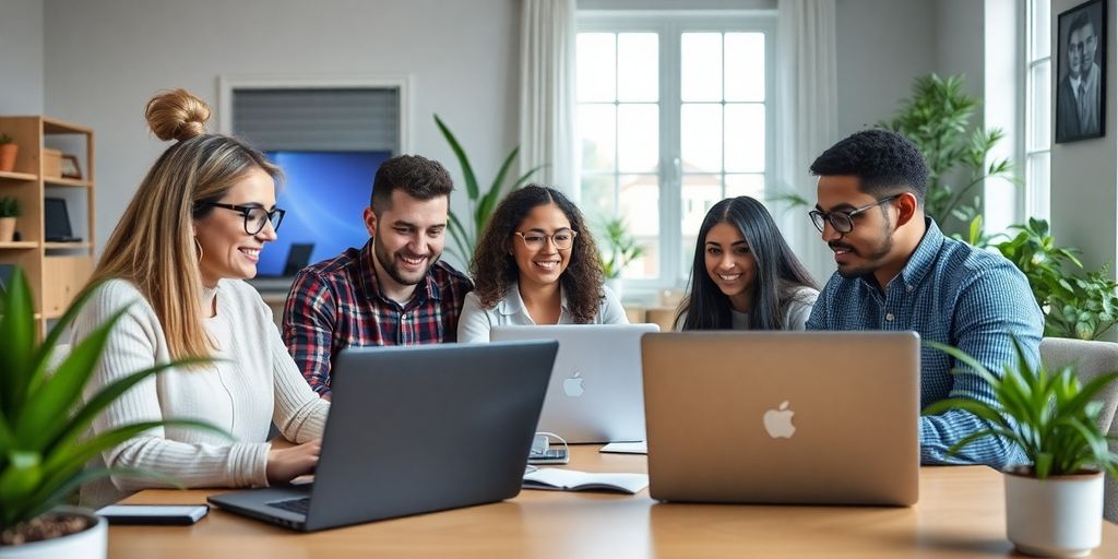 Team of cybersecurity professionals working remotely at laptops.