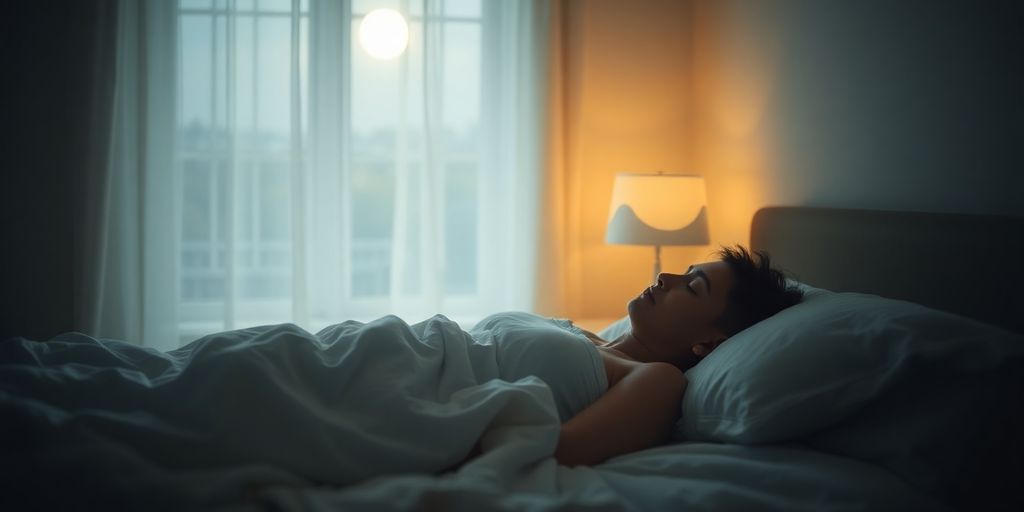 Person sleeping peacefully under moonlight.