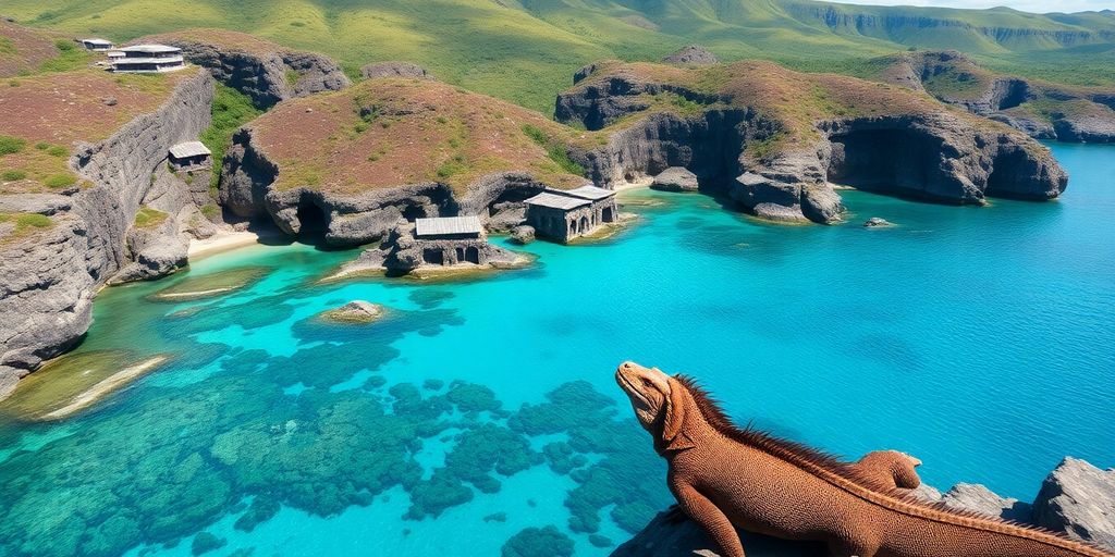 Stunning view of Komodo Island's cliffs and turquoise waters.