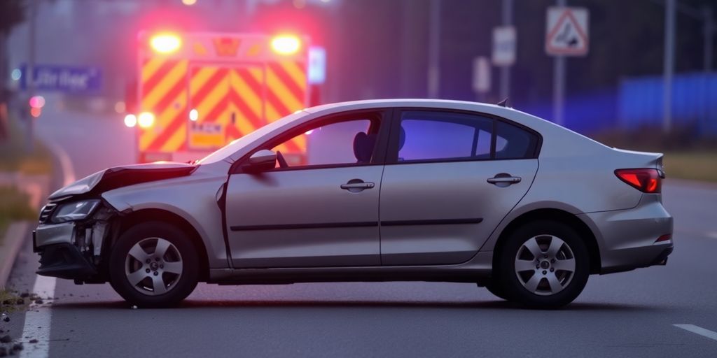 Car crash aftermath with police presence.