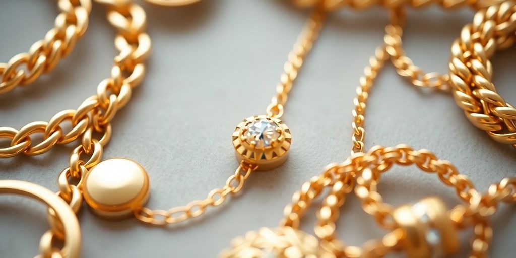 Bijoux en or avec des textures et styles variés.