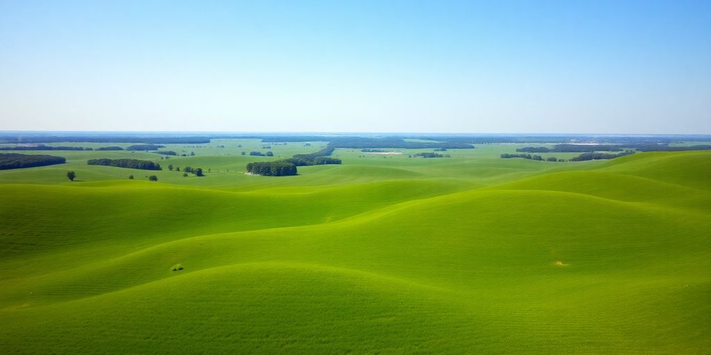 Green Arkansas landscape with hills and fields.