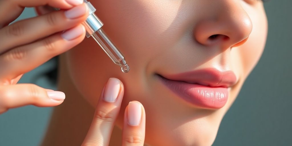 Woman applying salicylic acid serum to her face.