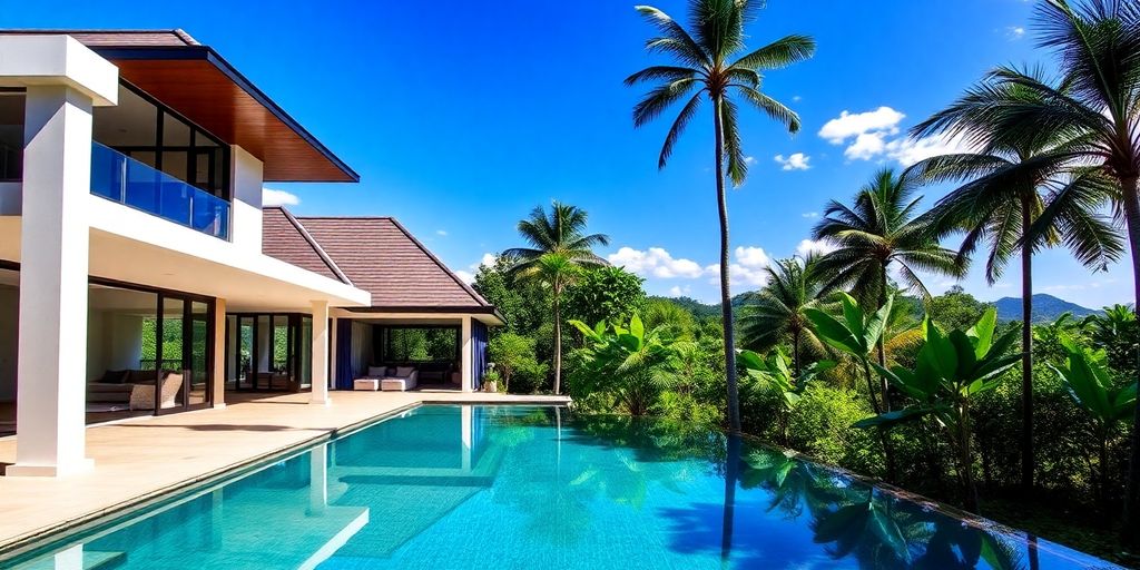 Luxury villa with pool and tropical landscaping in Phuket.