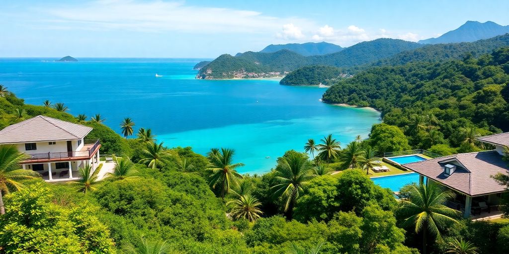 Luxury villas with tropical greenery in Phuket.